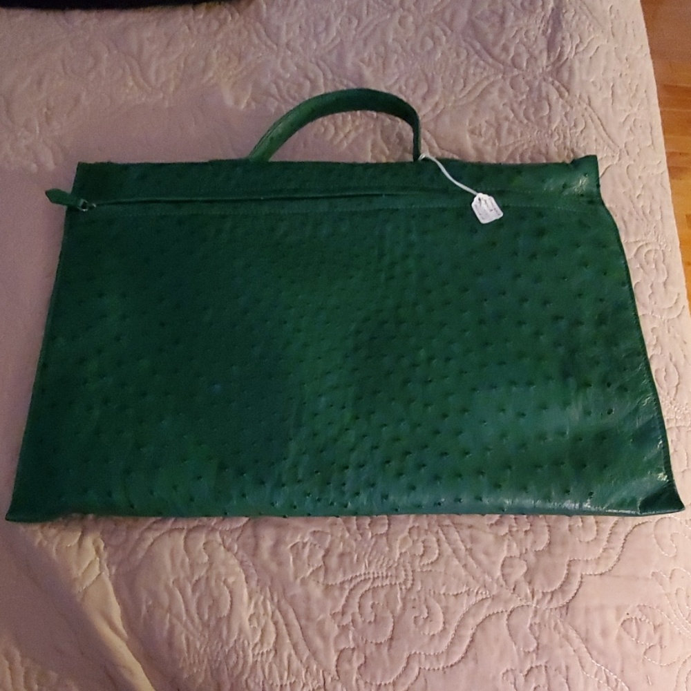 Asprey and Garrad green ostrich bag with cashmere